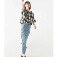 [現貨] 日本直送 OMNES 成人棉質黑白格蝙蝠袖上衣 - BB Dressup