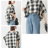 [現貨] 日本直送 OMNES 成人棉質黑白格蝙蝠袖上衣 - BB Dressup