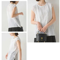 [現貨] 日本直送 OMNES 成人白色棉質蕾絲無袖恤衫 - BB Dressup
