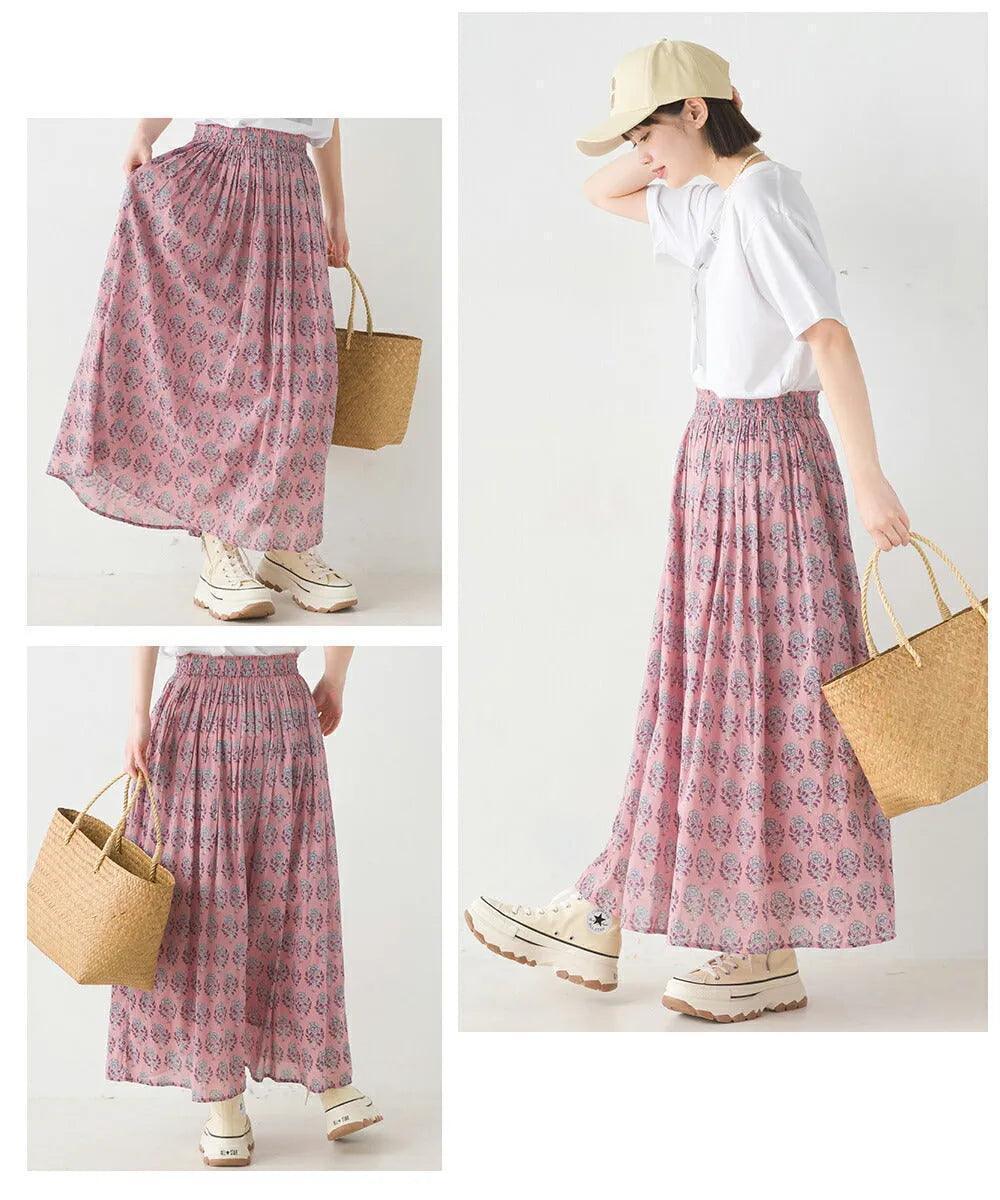 [現貨] 日本直送 OMNES 成人棉質印度風縮褶紫色長裙 - BB Dressup