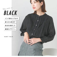 [現貨] 日本直送 OMNES 成人棉質黑色棉質巴里紗細褶襯衫 - BB Dressup