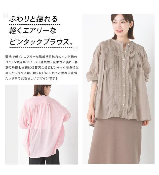 [現貨] 日本直送 OMNES 成人棉質黑色棉質巴里紗細褶襯衫 - BB Dressup