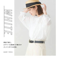 [現貨] 日本直送 OMNES 成人棉質白色棉質巴里紗細褶襯衫 - BB Dressup