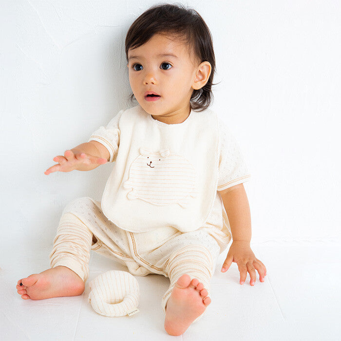 [現貨] 日本製 POMPKINS 100%有機棉白色橫間口水肩/圍兜 - BB Dressup