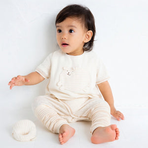 [現貨] 日本製 POMPKINS 100%有機棉白色橫間口水肩/圍兜 - BB Dressup