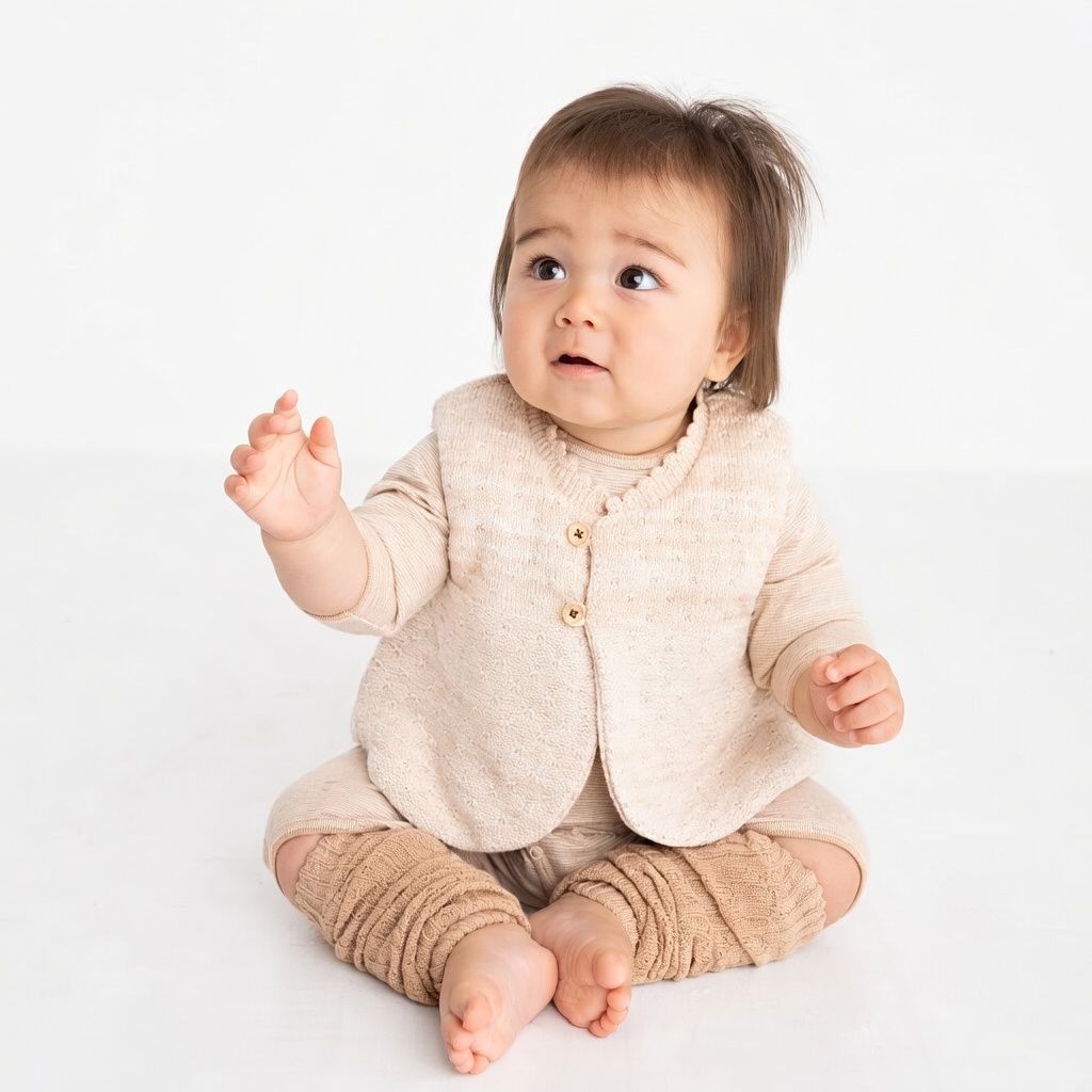 [現貨] 日本製 POMPKINS 淺啡色有機棉嬰兒針織背心 (60-80cm) - BB Dressup