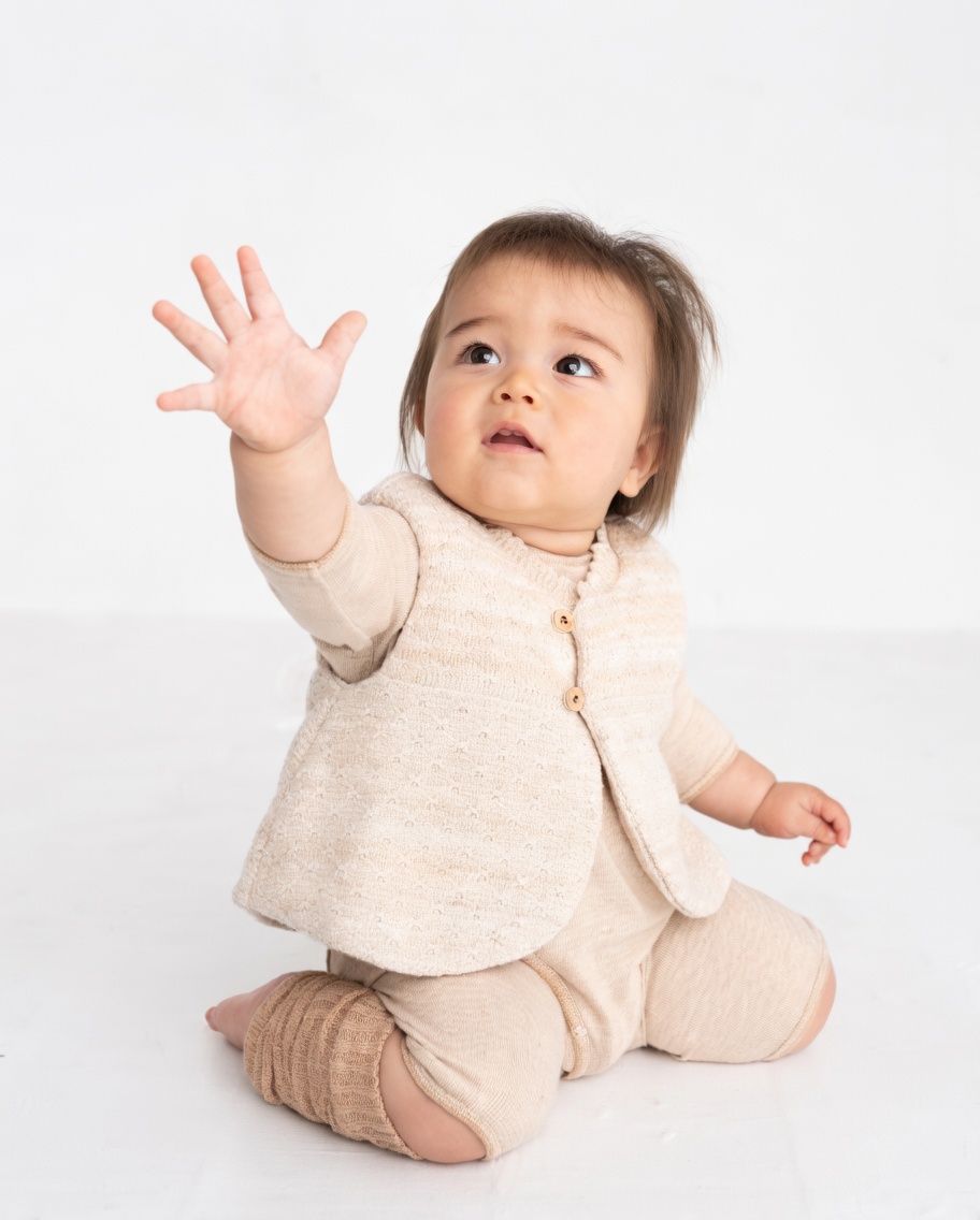 [現貨] 日本製 POMPKINS 淺啡色有機棉嬰兒針織背心 (60-80cm) - BB Dressup