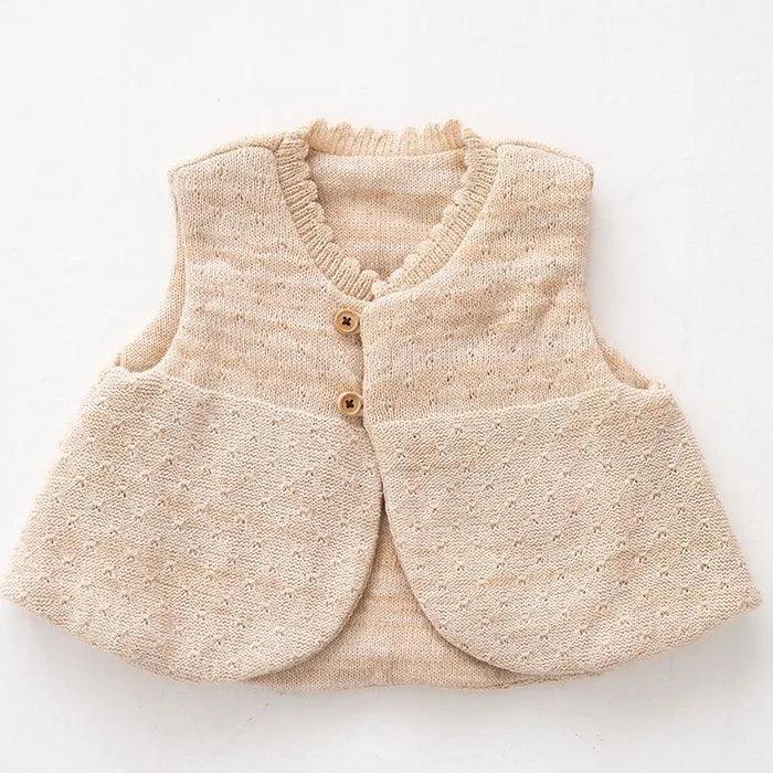 [現貨] 日本製 POMPKINS 淺啡色有機棉嬰兒針織背心 (60-80cm) - BB Dressup