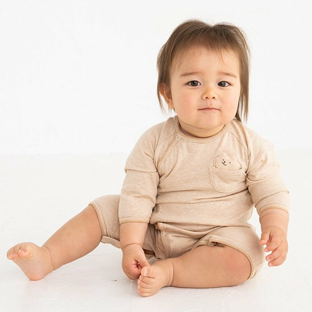 [現貨] 日本製 POMPKINS有機棉2 Ways 啡色長袖連身衣 - BB Dressup