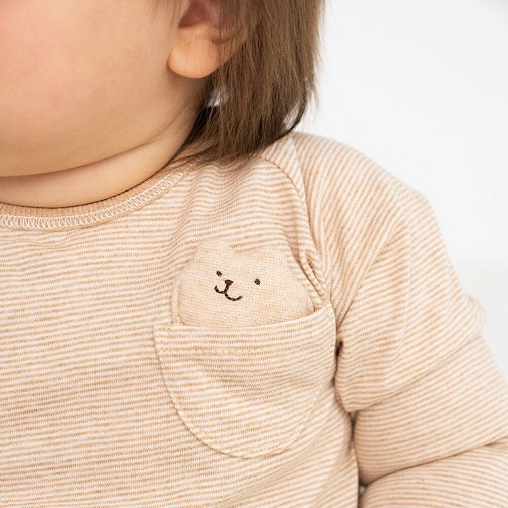 [現貨] 日本製 POMPKINS有機棉2 Ways 啡色長袖連身衣 - BB Dressup