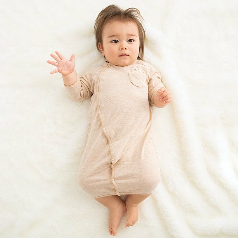 [現貨] 日本製 POMPKINS有機棉2 Ways 啡色長袖連身衣 - BB Dressup