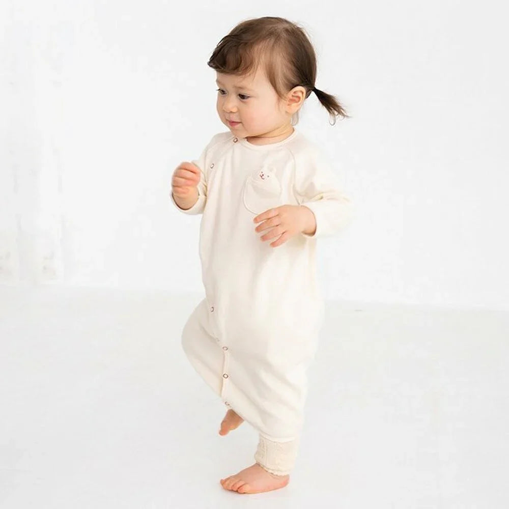 [現貨] 日本製 POMPKINS有機棉2 Ways 白色長袖連身衣 (50-70cm) - BB Dressup