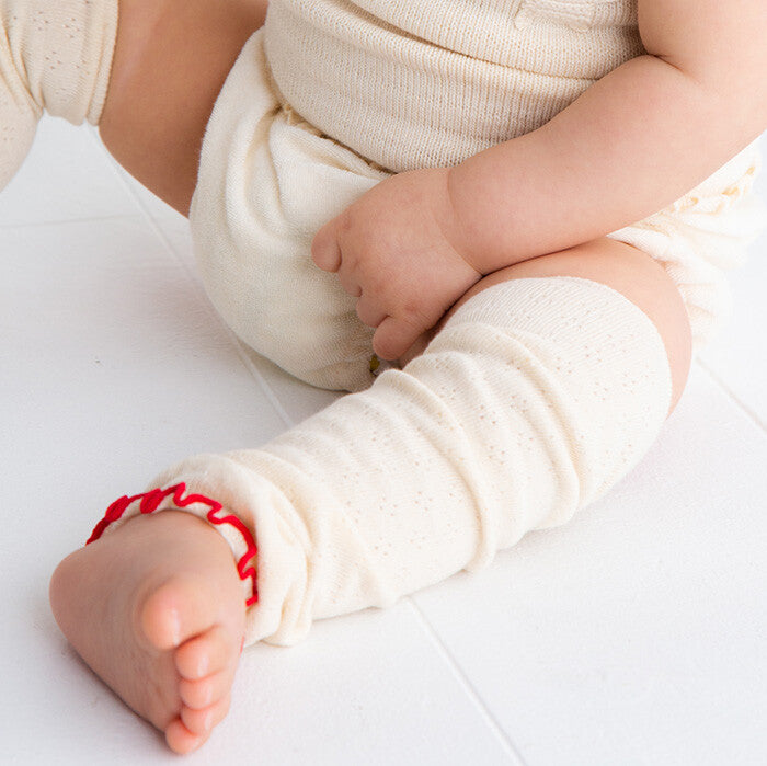 [現貨] 日本製 POMPKINS 白色有機棉透花紋嬰兒腳套 - BB Dressup