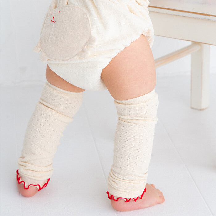 [現貨] 日本製 POMPKINS 白色有機棉透花紋嬰兒腳套 - BB Dressup