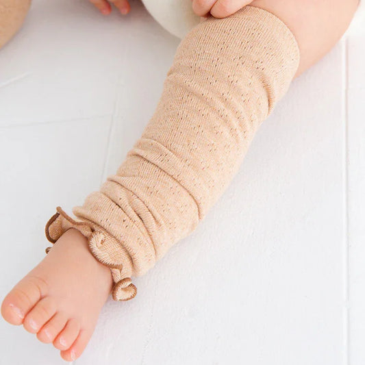 [現貨] 日本製 POMPKINS 啡色有機棉透花紋嬰兒腳套 - BB Dressup