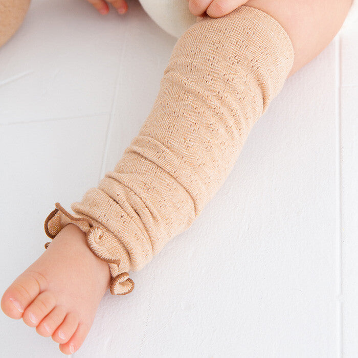 [現貨] 日本製 POMPKINS 啡色有機棉透花紋嬰兒腳套 - BB Dressup