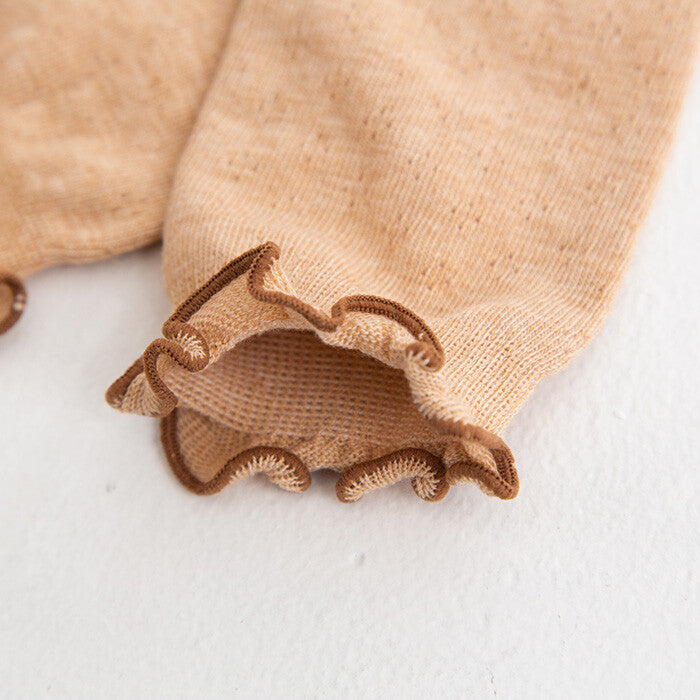 [現貨] 日本製 POMPKINS 啡色有機棉透花紋嬰兒腳套 - BB Dressup