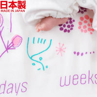 帶有「日、週、月」數字設計之月齡布，適合成長紀錄拍照。