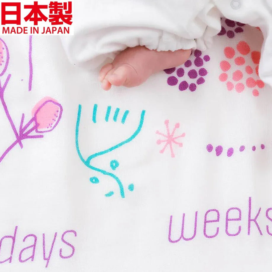 帶有「日、週、月」數字設計之月齡布，適合成長紀錄拍照。