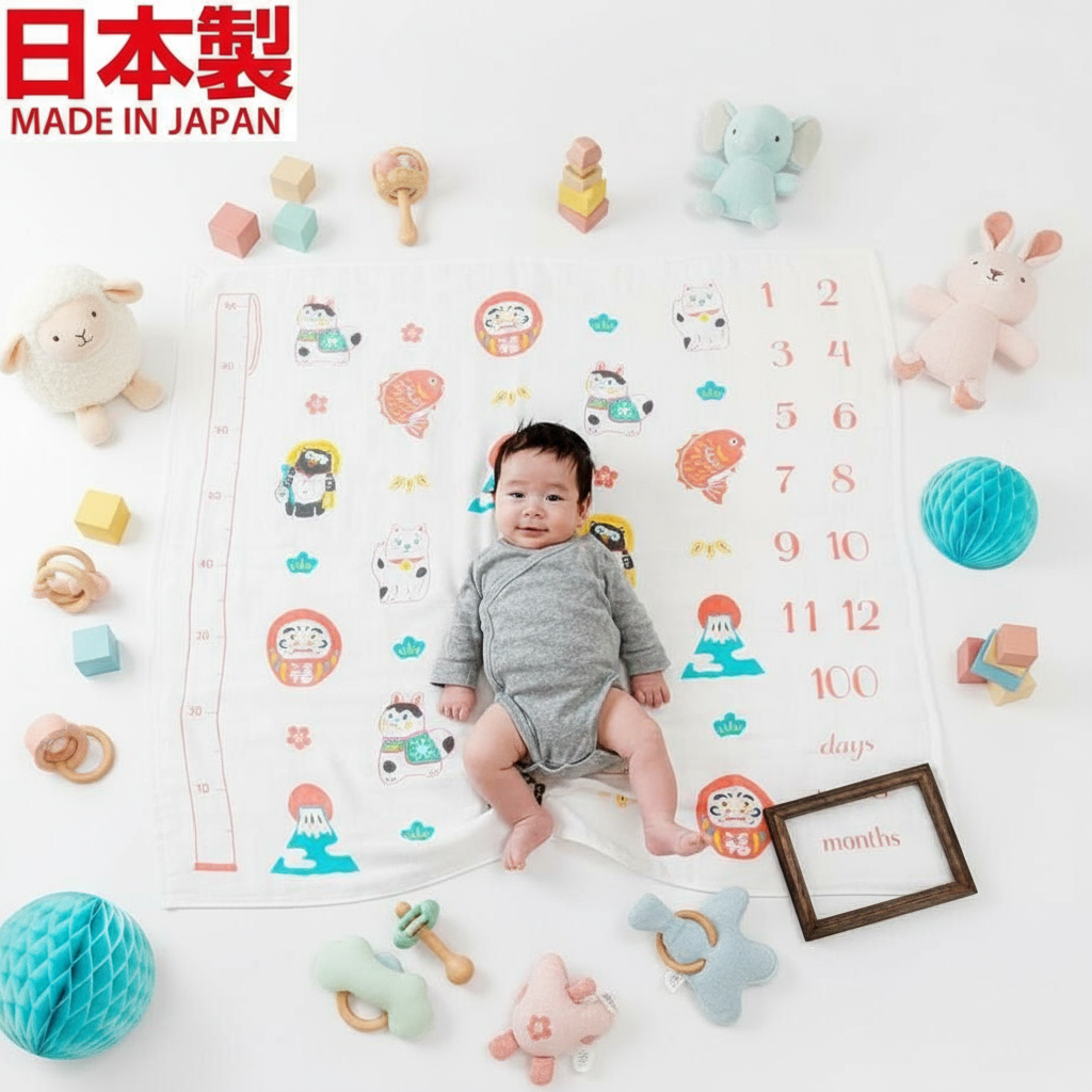 [現貨] 日本製 SDC研究所 嬰兒全棉日本傳統圖案今治三層紗布襁褓/包巾 - BB Dressup