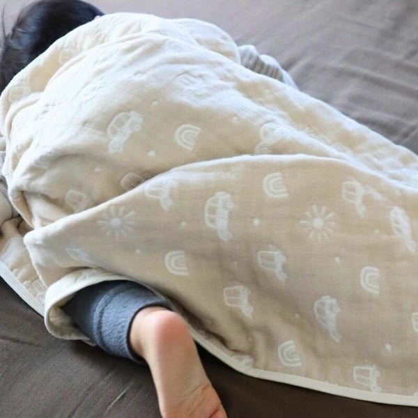 [現貨] 日本製藤原織布米色車仔6層紗布嬰兒被(S) - BB Dressup