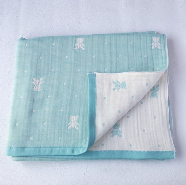 [現貨] 日本製藤原織布 嬰兒粉藍色babybear4重紗布迷你浴巾/薄被 (S) - BB Dressup