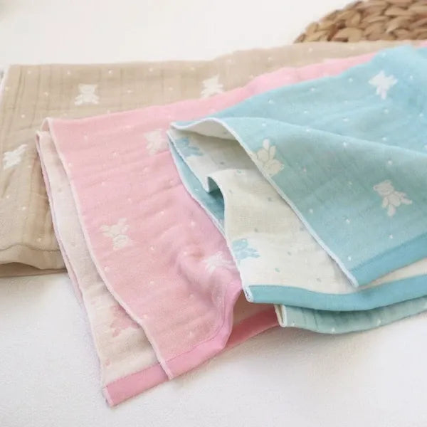 [現貨] 日本製藤原織布 嬰兒粉紅色babybear4重紗布迷你浴巾/薄被 (S) - BB Dressup