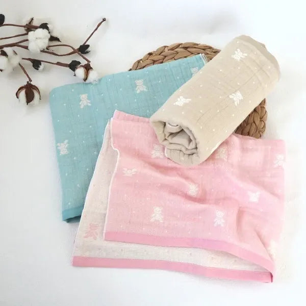 [現貨] 日本製藤原織布 嬰兒粉紅色babybear4重紗布迷你浴巾/薄被 (S) - BB Dressup