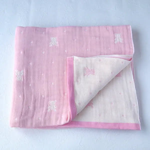 [現貨] 日本製藤原織布 嬰兒粉紅色babybear4重紗布迷你浴巾/薄被 (S) - BB Dressup