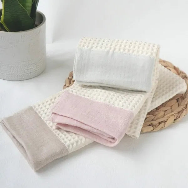 [現貨] 日本製藤原織布 嬰兒有機棉威化格雙層紗浴巾/面巾 (粉紅/粉藍) - BB Dressup
