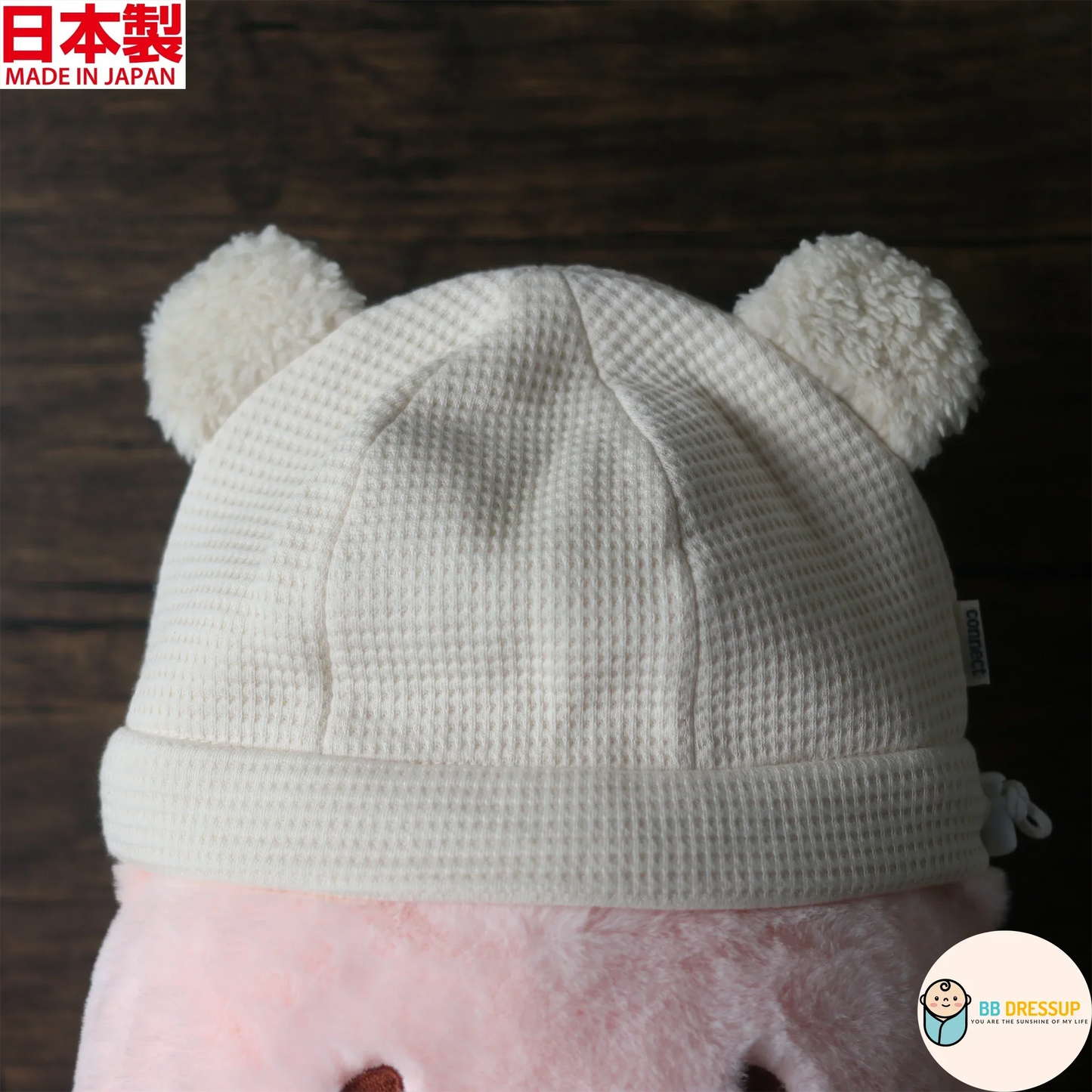 [現貨] 日本製 Shapox 米白色熊耳有機棉嬰幼兒帽 - BB Dressup