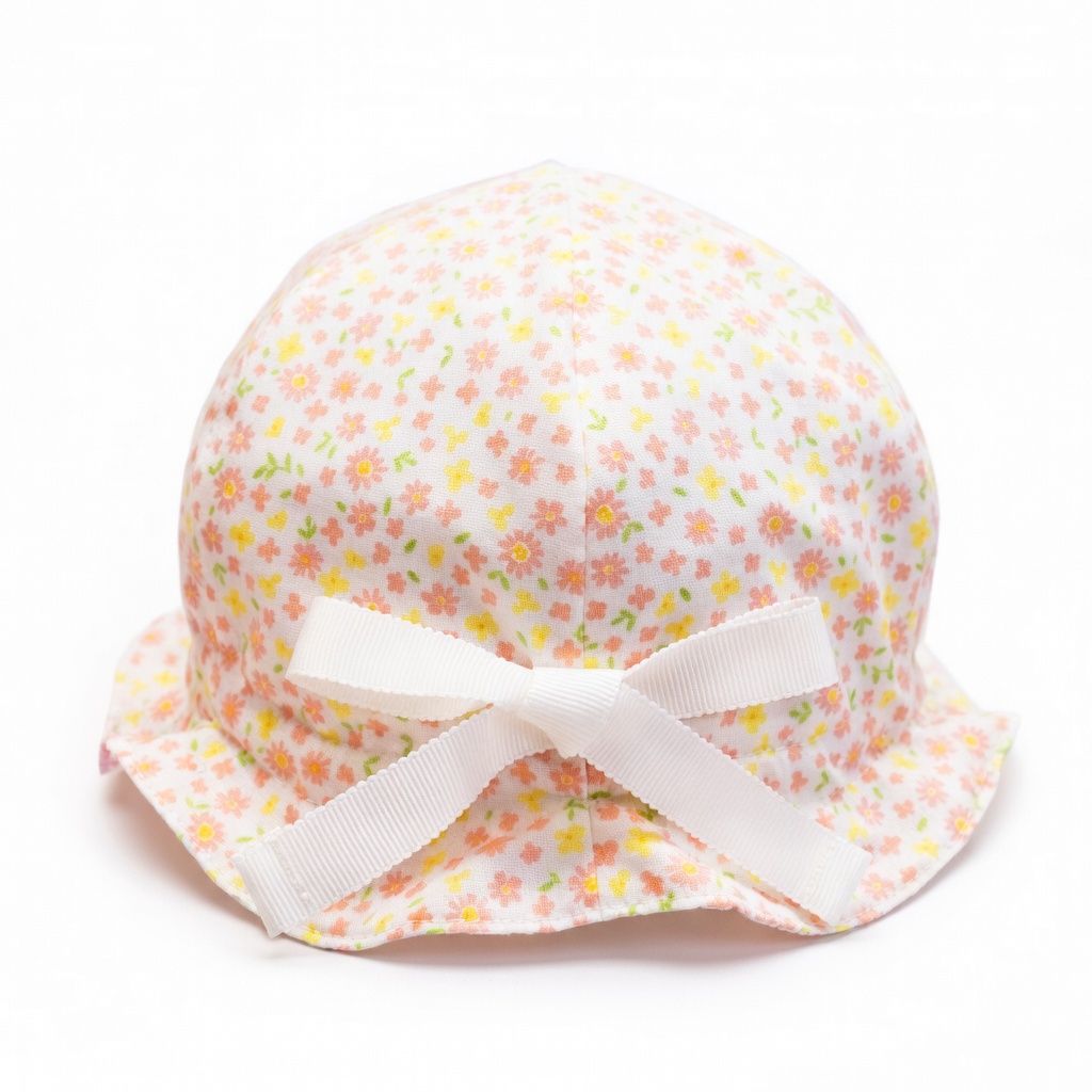 [現貨] 日本製 Shapox防紫外線粉紅色蝴蝶結碎花嬰幼兒帽 - BB Dressup