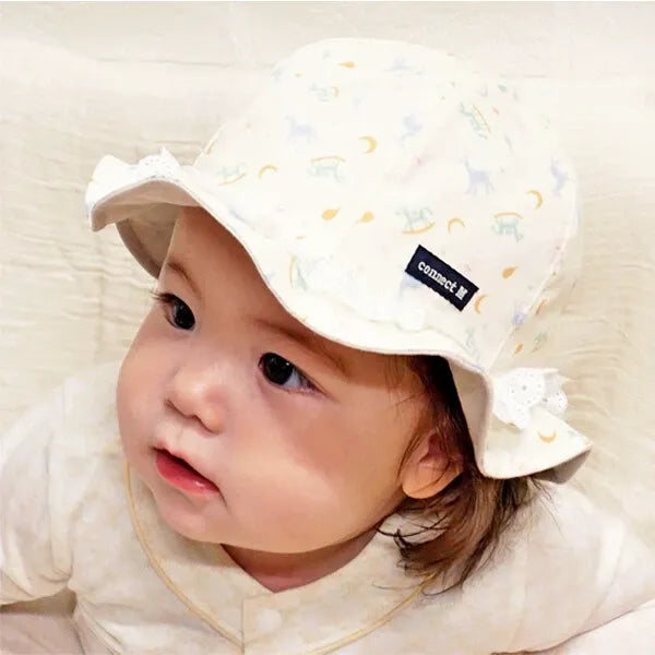 [現貨] 日本製 Shapox防紫外線 嬰幼兒 白色蕾絲遮陽帽 (防UV/下巴綁帶) (50cm)