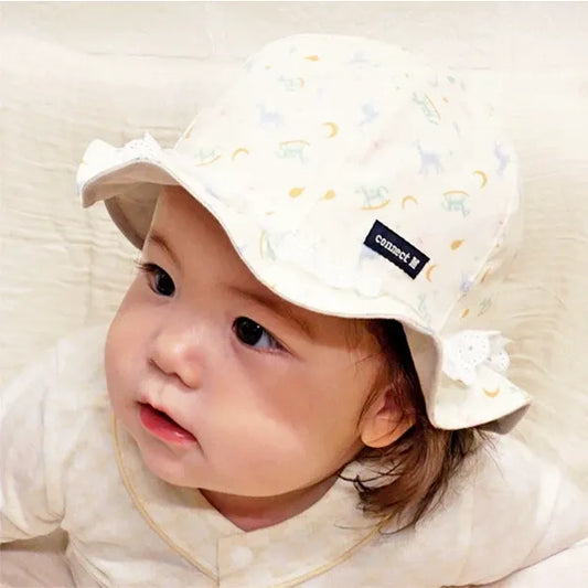 [現貨] 日本製 Shapox防紫外線 嬰幼兒 白色蕾絲遮陽帽 (防UV/下巴綁帶) (50cm)