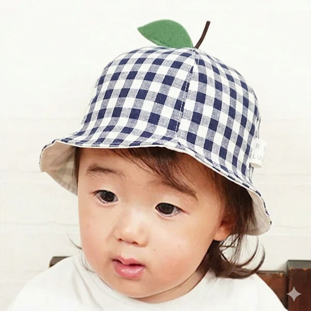 日本製防紫外線紅色格仔葉子嬰幼兒帽
