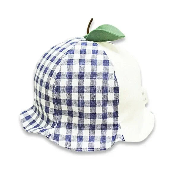 [現貨] 日本製 Shapox 藍色格仔葉片防曬兒童帽 (防UV/下巴綁帶) 46-48cm - BB Dressup