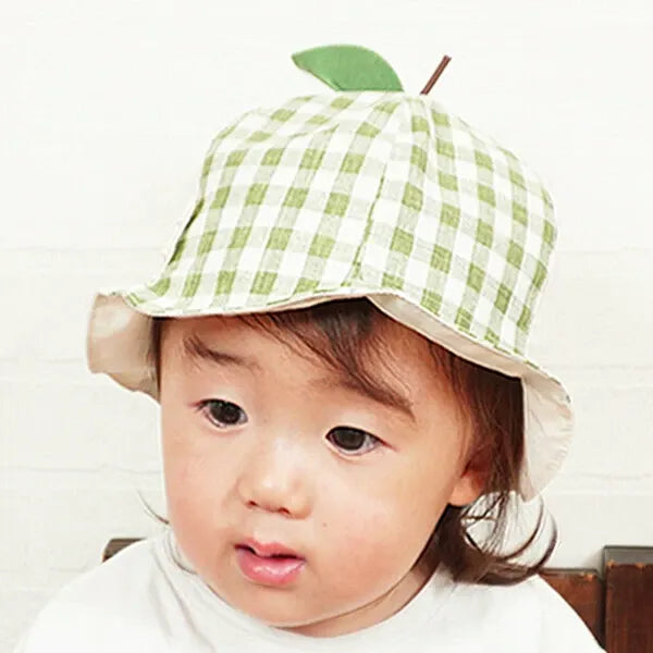 [現貨] 日本製 Shapox防紫外線藍色格仔葉子嬰幼兒帽