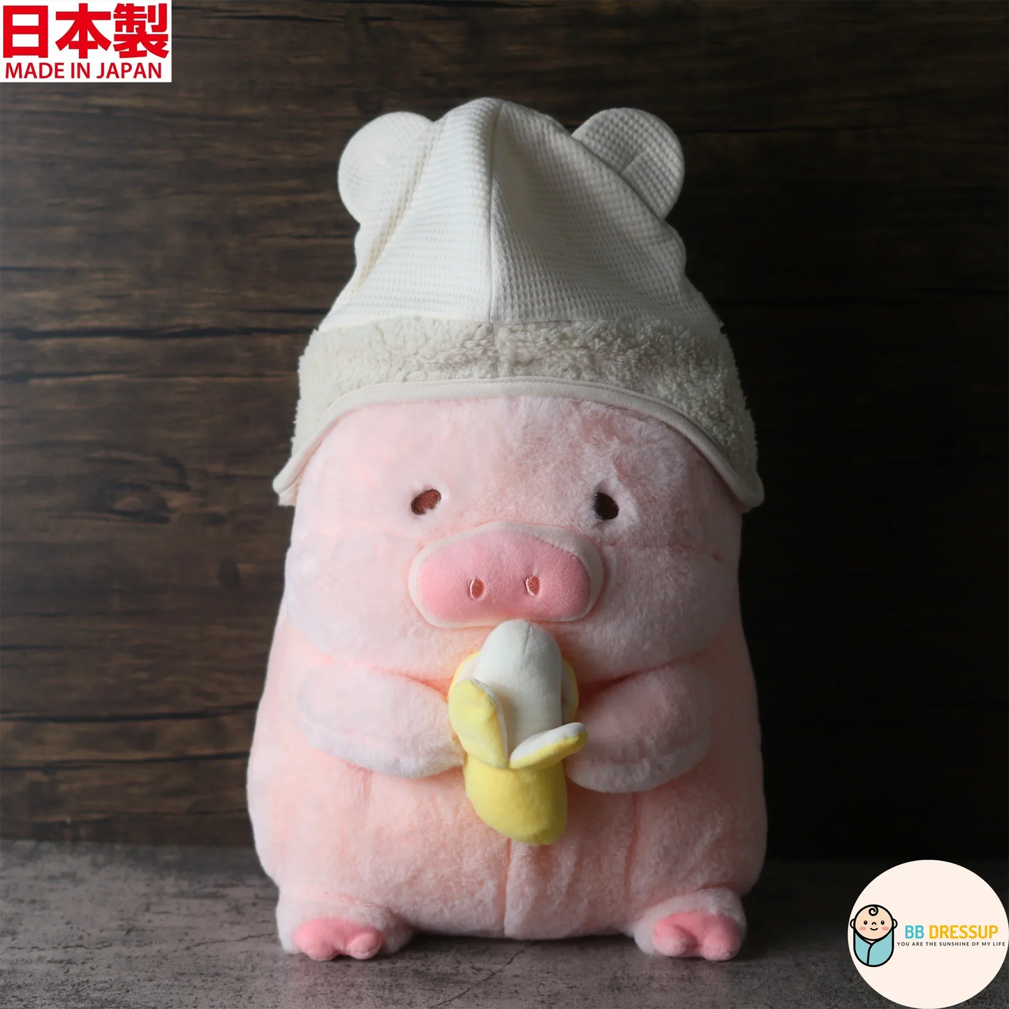 [現貨] 日本製 Shapox 米白色熊耳毛毛有機棉嬰幼兒帽 - BB Dressup