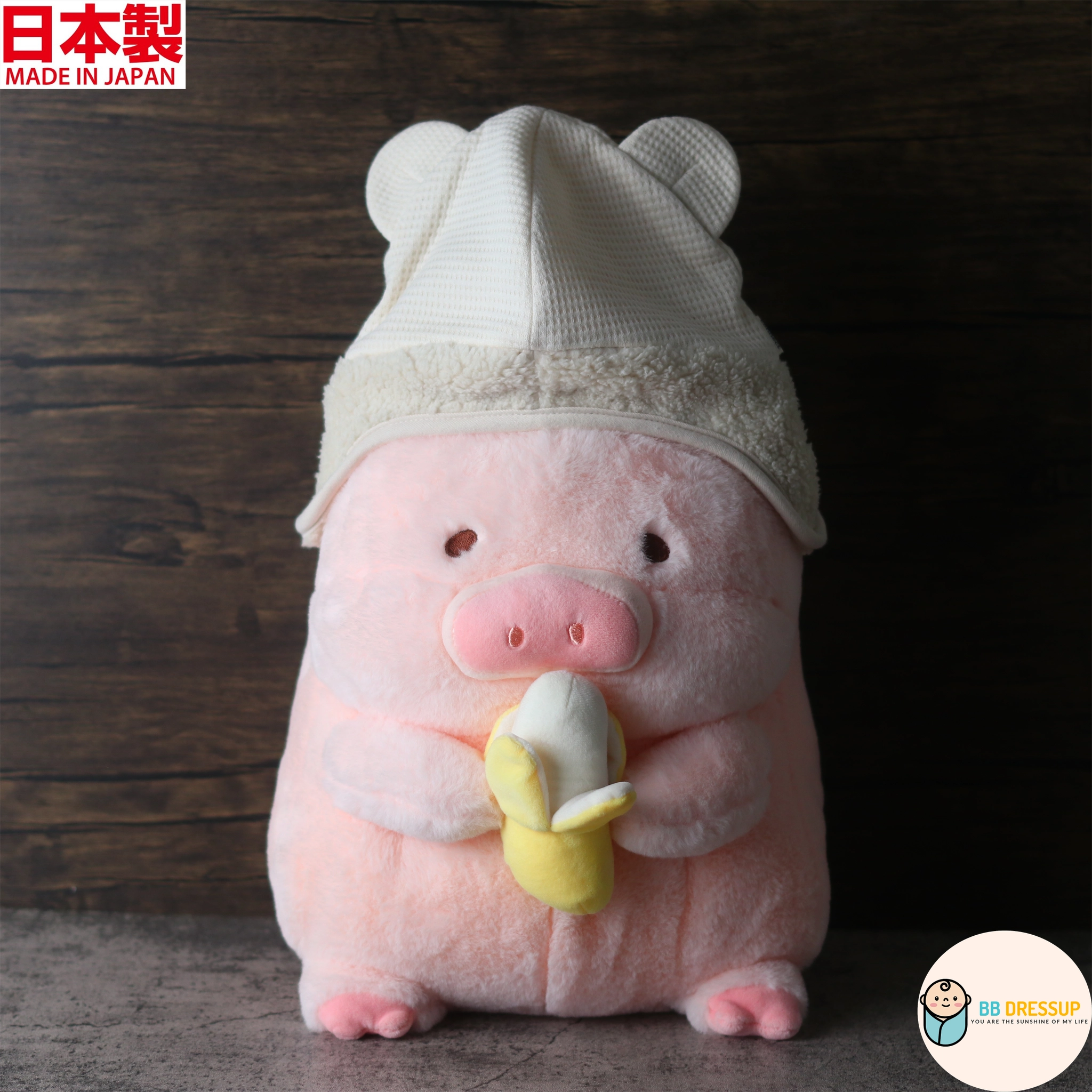 [現貨] 日本製 Shapox 米白色熊耳毛毛有機棉嬰幼兒帽 - BB Dressup