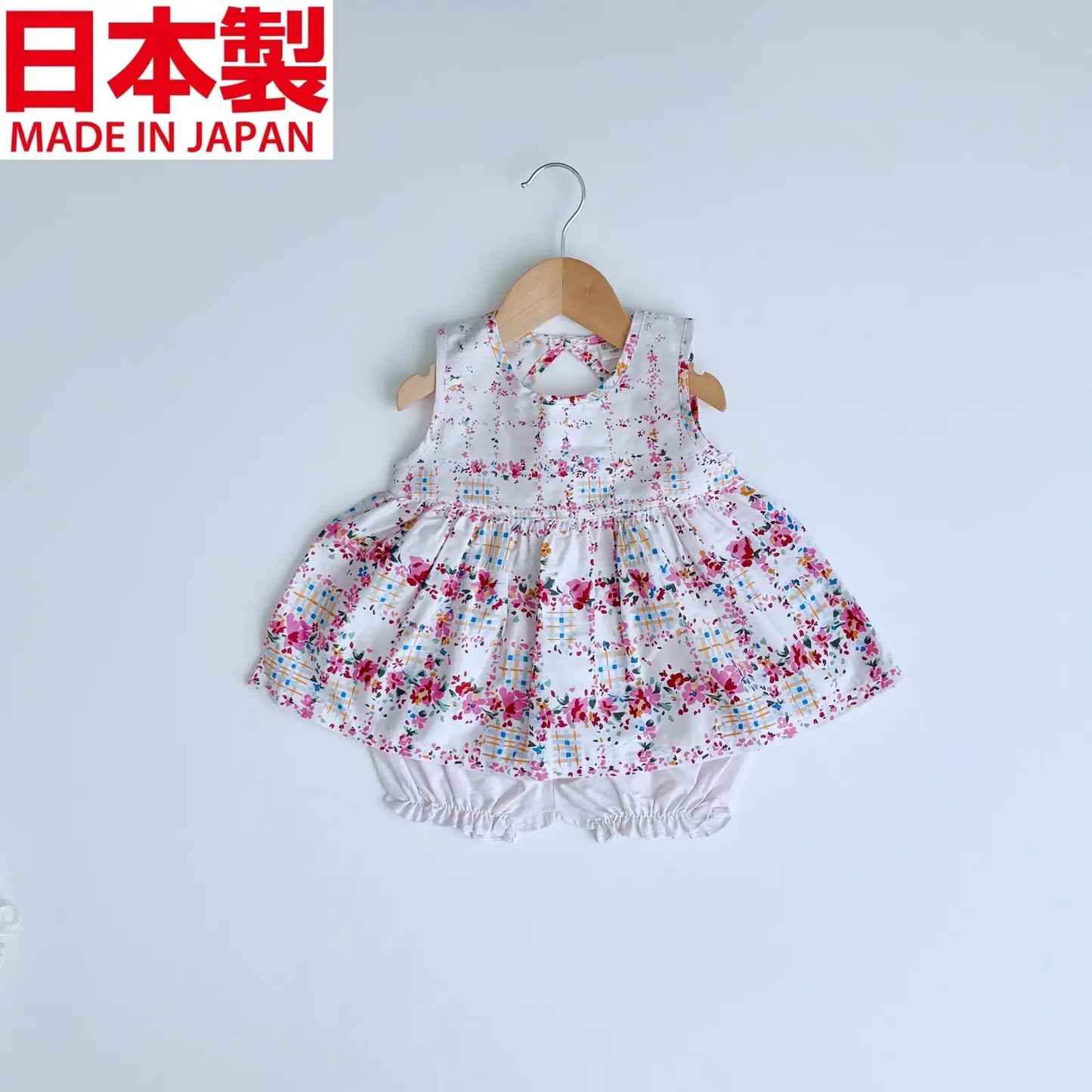 [現貨] 日本製Three Arrow粉色純棉花卉束腰外衣和燈籠褲 (兩件裝) - BB Dressup