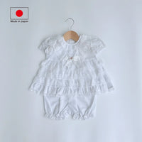 [現貨] 日本製Three Arrorw白色純棉3層蕾絲束腰外衣和燈籠褲 (兩件裝) - BB Dressup