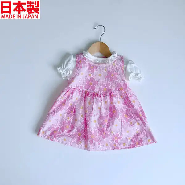 [現貨] 日本製Three Arrorw粉紅色花花純棉T恤連身裙洋裝 - BB Dressup