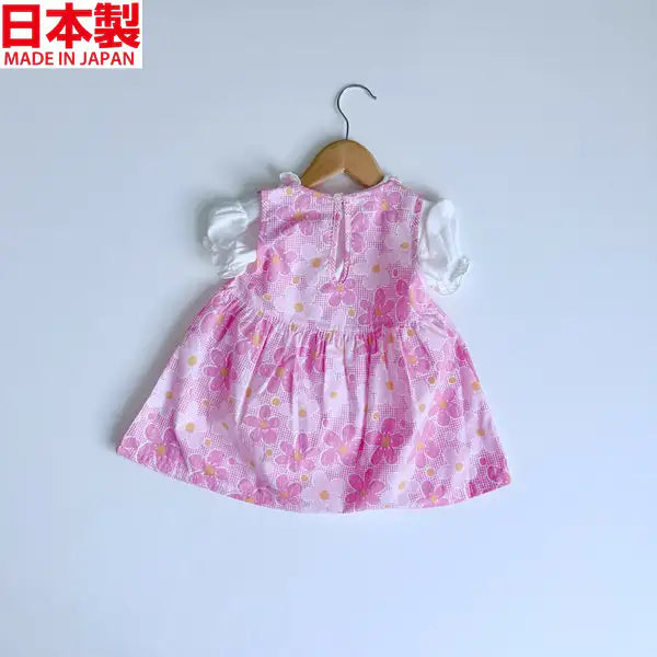 [現貨] 日本製Three Arrorw粉紅色花花純棉T恤連身裙洋裝 - BB Dressup
