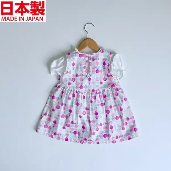 [現貨] 日本製Three Arrorw粉紅色摩登花純棉連身裙洋裝 - BB Dressup