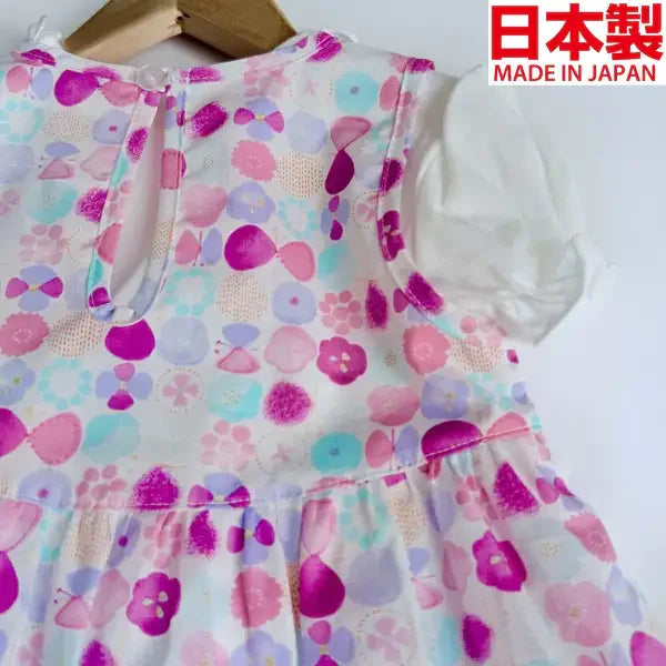 [現貨] 日本製Three Arrorw粉紅色摩登花純棉連身裙洋裝 - BB Dressup