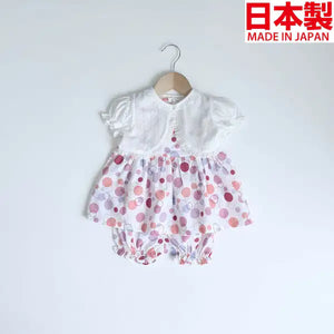 [現貨] 日本製Three Arrorw白色純棉上衣束腰外套波點燈籠褲 (三件裝) - BB Dressup