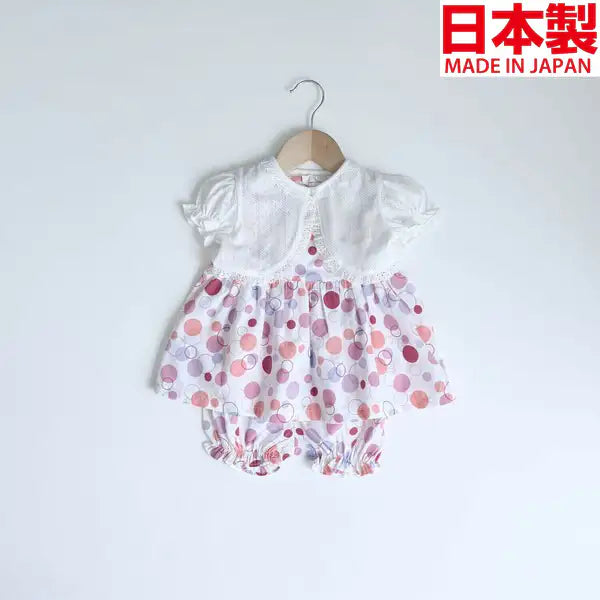 [現貨] 日本製Three Arrorw白色純棉上衣束腰外套波點燈籠褲 (三件裝) - BB Dressup