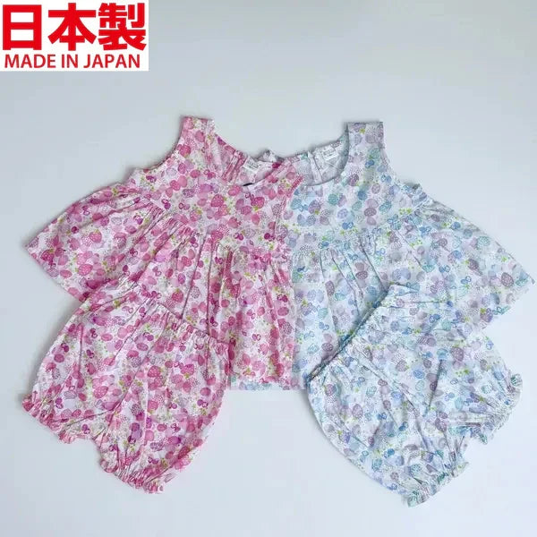 [現貨] 日本製Three Arrorw白色純棉上衣束腰外套草莓與蝴蝶燈籠褲 (三件裝) - BB Dressup