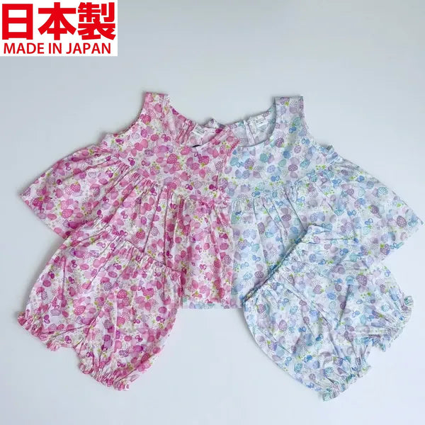 [現貨] 日本製Three Arrorw白色純棉上衣束腰外套草莓與蝴蝶燈籠褲 (三件裝) - BB Dressup