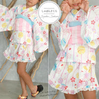 [現貨] 日本直送Unicocon 女童粉紅櫻花日本和服浴衣套裝 - BB Dressup